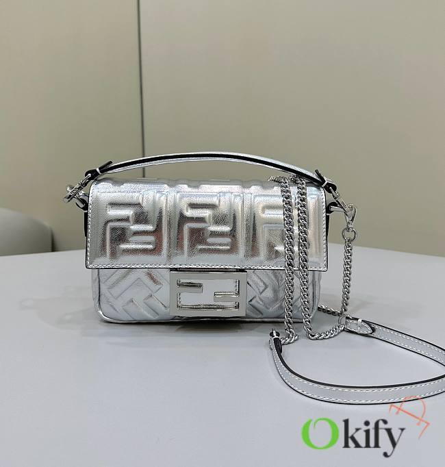 Okify Fendi Baguette Mini Silver Leather Bag - 1