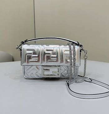 Okify Fendi Baguette Mini Silver Leather Bag