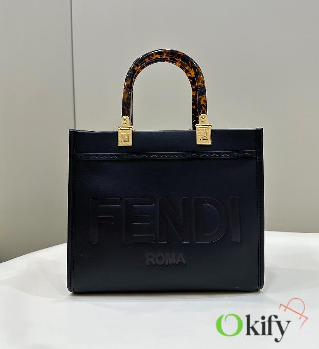 Okify Fendi Sunshine Small Black Leather Shopper - 1