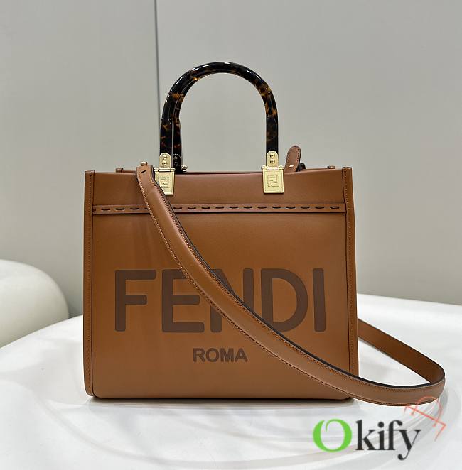Okify Fendi Sunshine Small Brown Leather Shopper - 1