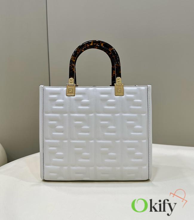 Okify Fendi Sunshine Small White Leather Shopper With Raised Textured FF Motif - 1
