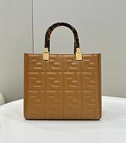 Okify Fendi Sunshine Small Brown Leather Shopper With Raised Textured FF Motif - 1