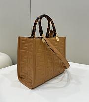 Okify Fendi Sunshine Small Brown Leather Shopper With Raised Textured FF Motif - 5