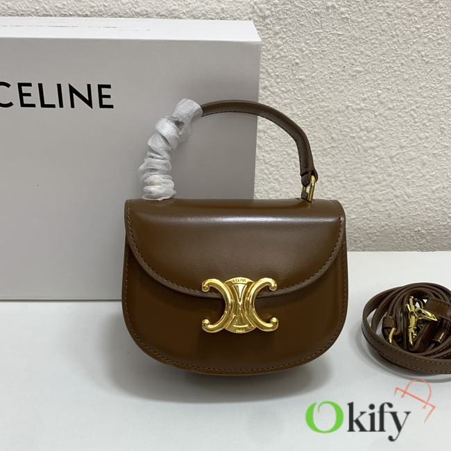 Okify Celine Mini Besace Clea In Shiny Calfskin Brown - 1