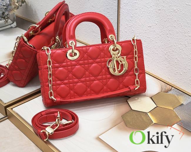 Okify Dior Medium Lady D-Joy Bag Red Cannage Lambskin - 1