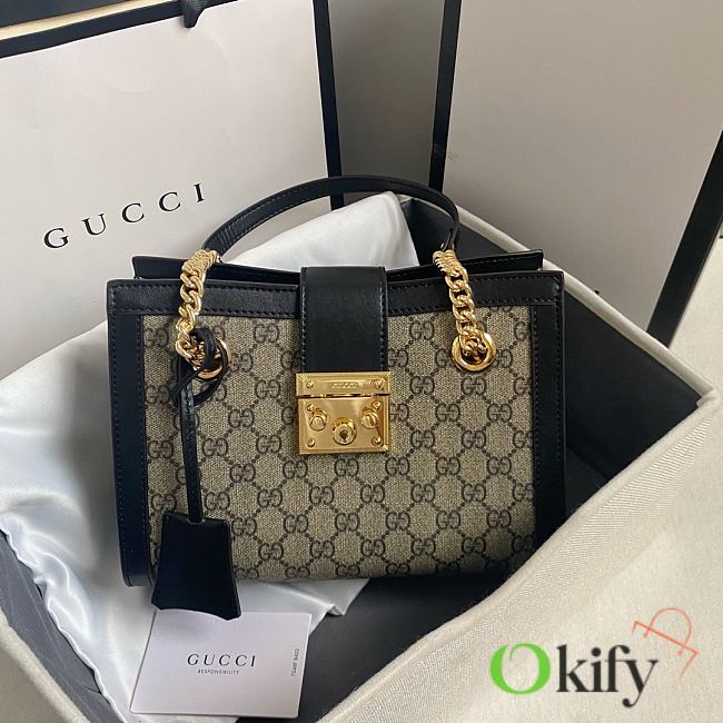 Okify Gucci Padlock Small GG Supreme Canvas With Black Leather  - 1