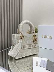 Okify Dior Medium Lady D-Lite Bag Gold-Tone and White Butterfly Around The World Embroidery - 5