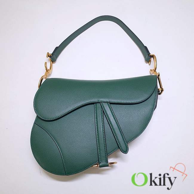 Okify Dior Saddle Bag with Strap Pine Green Grained Calfskin - 1