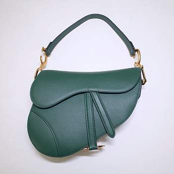 Okify Dior Saddle Bag with Strap Pine Green Grained Calfskin