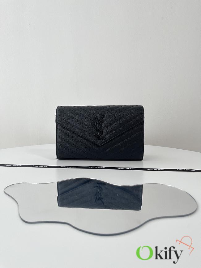 Okify YSL Classic Cassandre Chain Wallet In Grain De Poudre Leather Black Color Black Hardware - 1