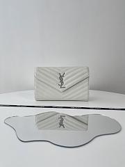 Okify YSL Classic Cassandre Chain Wallet In Grain De Poudre Leather White Color Silver Hardware - 1