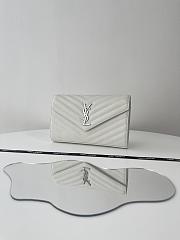 Okify YSL Classic Cassandre Chain Wallet In Grain De Poudre Leather White Color Silver Hardware - 3