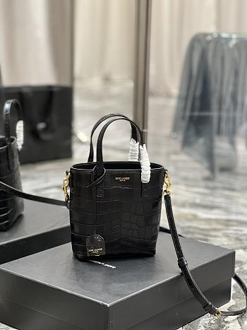 Okify YSL Mini Toy Shopping In Crocodile-Embossed Leather Black