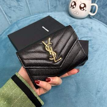 Okify YSL Cassandre Matelassé Small Envelope Wallet In Grain De Poudre Embossed Leather Black/ Gold