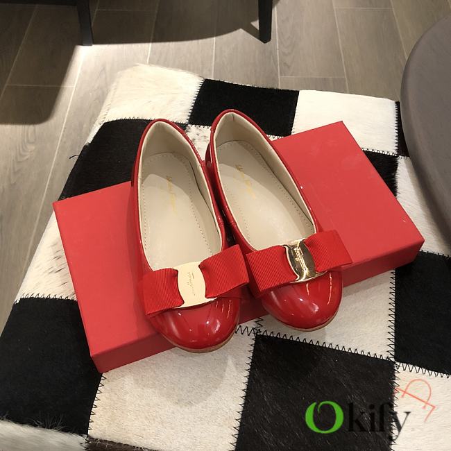 Okify Ferragamo Vara Red Patent Kid's Shoes - 1