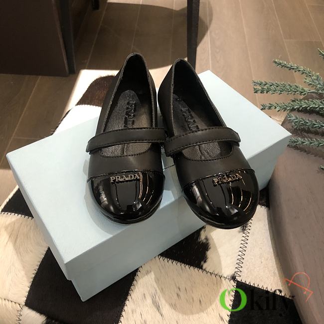 Okify Prada Flat Shoes Black Patent Kid's Shoes - 1