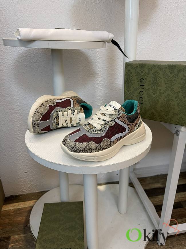Okify Gucci GG Rhyton Kid's Sneaker Gray/ Red - 1