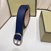 Okify Tomford Grain Leather Oval Belt 40mm Blue/ Silver - 3