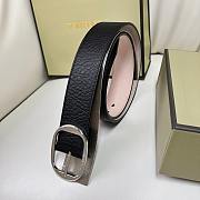 Okify Tomford Grain Leather Oval Belt 40mm Black/ Silver - 4