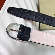 Okify Tomford Grain Leather Oval Belt 40mm Black/ Silver - 2