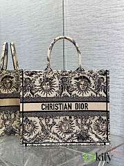 Okify Dior Large Book Tote Beige and Black Toile de Jouy Soleil Embroidery - 1