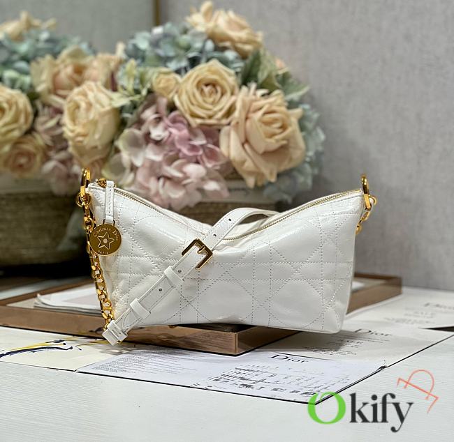 Okify Diorstar Hobo Bag with Chain White Macrocannage Crinkled Calfskin - 1