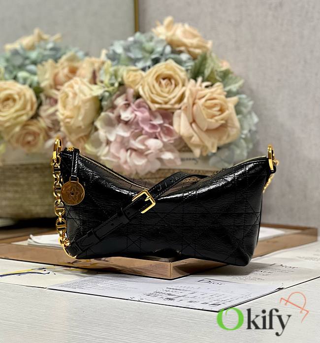 Okify Diorstar Hobo Bag with Chain Black Macrocannage Crinkled Calfskin - 1
