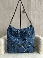 Okify CC 22 Small Handbag Stitched Denim Silver Metal Blue 37cm - 1