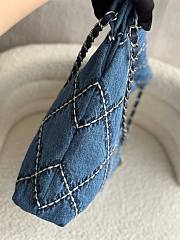 Okify CC 22 Small Handbag Stitched Denim Silver Metal Blue 37cm - 2