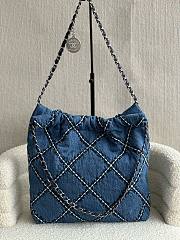 Okify CC 22 Small Handbag Stitched Denim Silver Metal Blue 37cm - 6