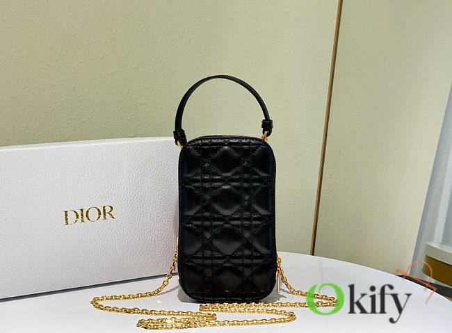 Okify Lady Dior Phone Holder Black Cannage Lambskin - 1