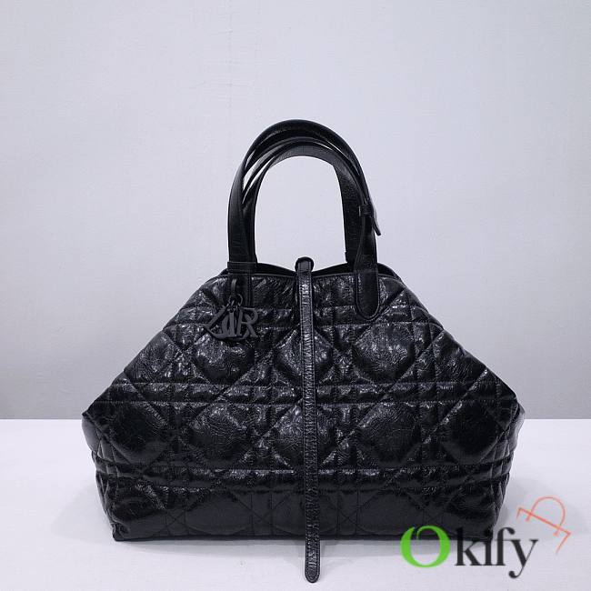 Okify Large Dior Toujours Bag Black Macrocannage Crinkled Calfskin 37cm - 1