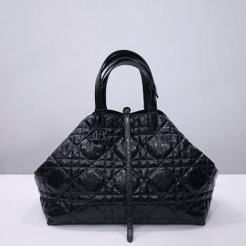 Okify Large Dior Toujours Bag Black Macrocannage Crinkled Calfskin 37cm