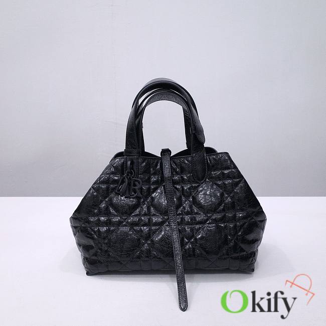 Okify Medium Dior Toujours Bag Black Macrocannage Crinkled Calfskin 28.5cm - 1