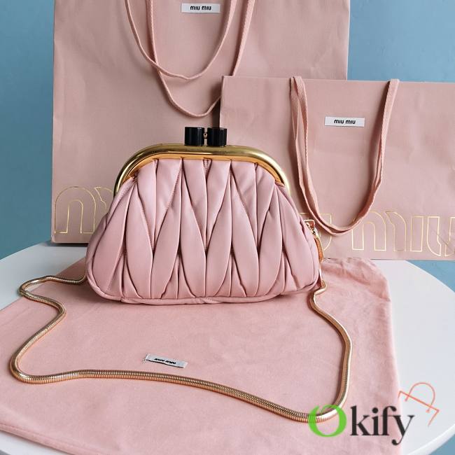 Okify Miu Belle Nappa Leather Clutch Pink 5BK011 - 1