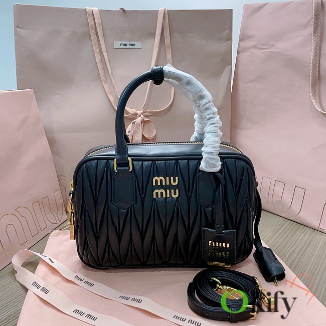 Okify Miu Miu Arcadie Matelassé Nappa Leather Bag Black 5BB124 - 1