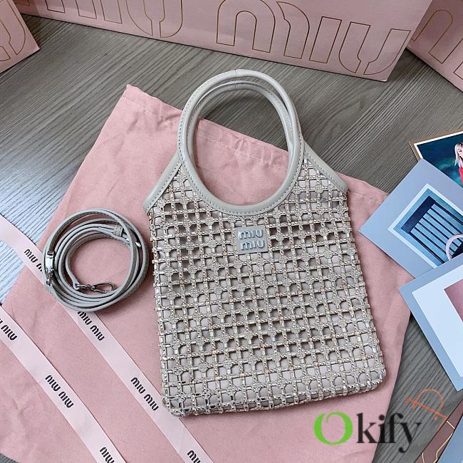 Okify Miu Miu Satin Handbag With Synthetic Crystals Beige 5BA281 - 1