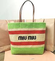 Okify Miu Miu Woven Fabric Tote Bag Beige/ Green - 2