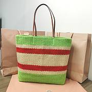 Okify Miu Miu Woven Fabric Tote Bag Beige/ Green - 4