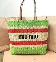 Okify Miu Miu Woven Fabric Tote Bag Beige/ Green - 1