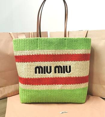 Okify Miu Miu Woven Fabric Tote Bag Beige/ Green