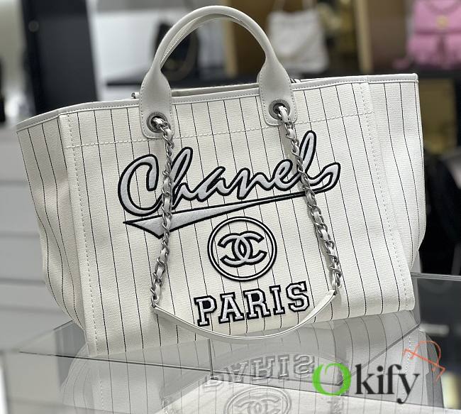 Okify CC 23P White Shopping Bag Deauville Tote 38cm - 1