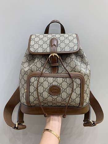Okify Gucci Backpack With Interlocking G Beige And Ebony GG Supreme Canvas