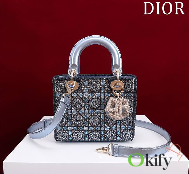 Okify Dior Lady Small Blue Bead Embroidery 20*16*8cm - 1