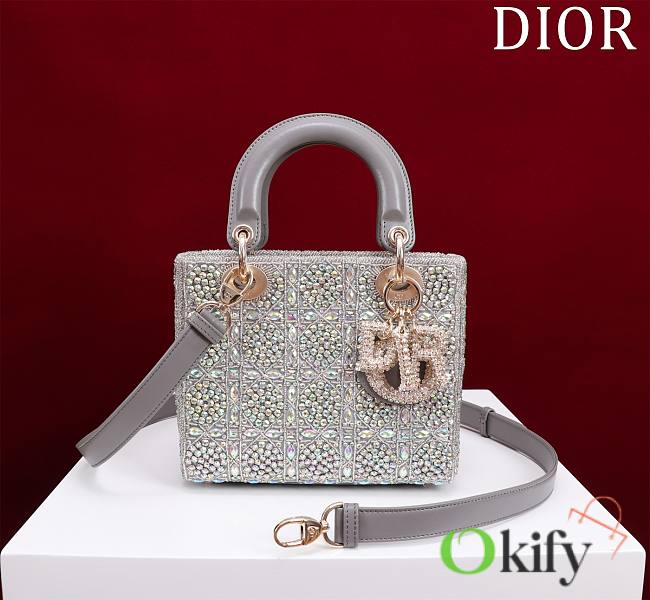 	 Okify Dior Lady Small Grey Bead Embroidery 20*16*8cm - 1