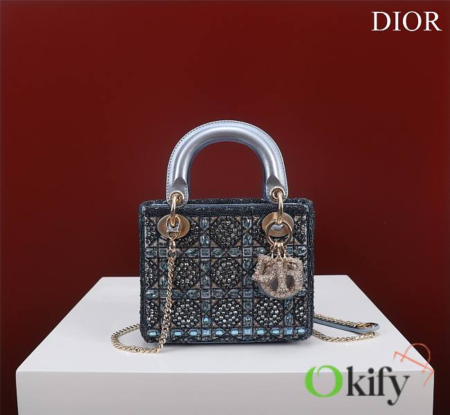 	 Okify Dior Lady Small Blue Bead Embroidery 17*15*7cm - 1