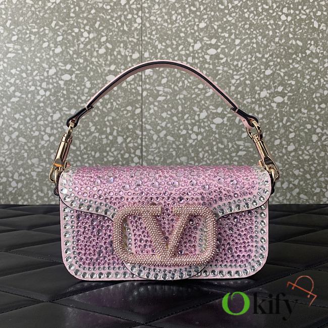 Okify Valentino Small Locò Rhinestones Shoulder Bag Pink 19x10.5x5cm - 1