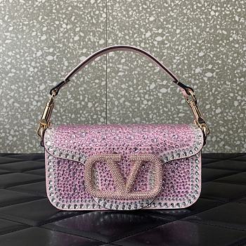 Okify Valentino Small Locò Rhinestones Shoulder Bag Pink 19x10.5x5cm