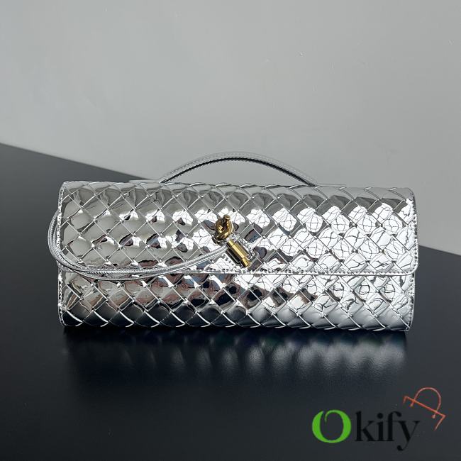 Okify Bottega Veneta Long Clutch Silver Gold Hardware Size 31x13x3 - 1