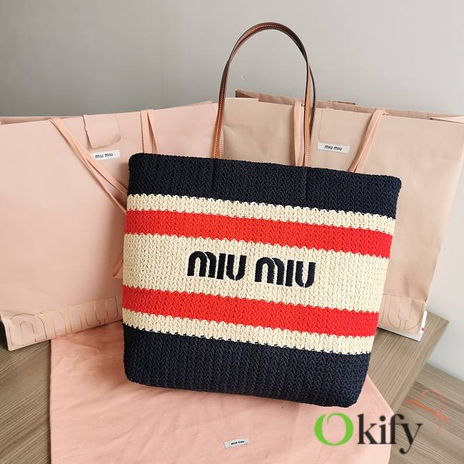 Okify Miu Miu Women Fabric Tote Bag Blue 34x40x16cm - 1